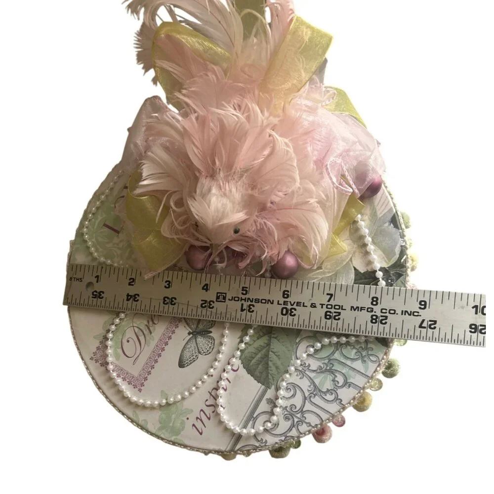 Handcrafted Floral Decorative Storage Box With Pink Feather Bird & Beads